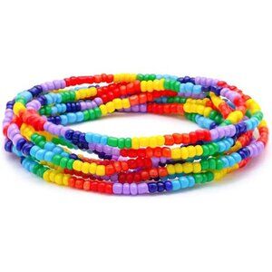Rainbow Pride Anklet LGBT Beaded Bracelet Anklet Heart Pendant Multi-Layer Rice